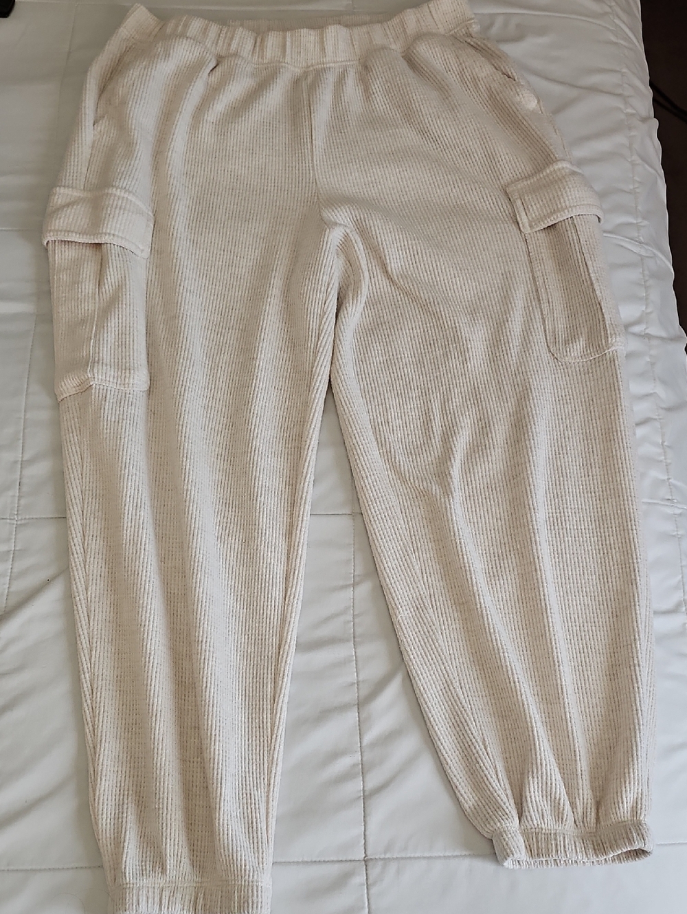 aerie Cream Ribbed Lounge Joggers